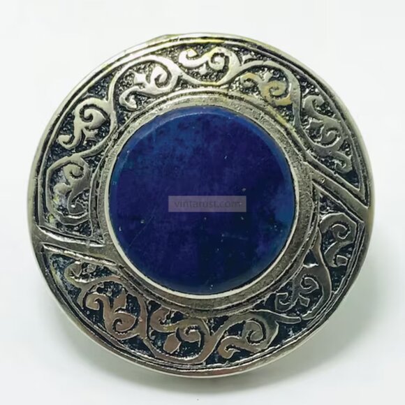 Natural Lapis Lazuli Stone Ring, Vintage Gemstone Ring, Boho Statement Ring - Picture 5 of 7